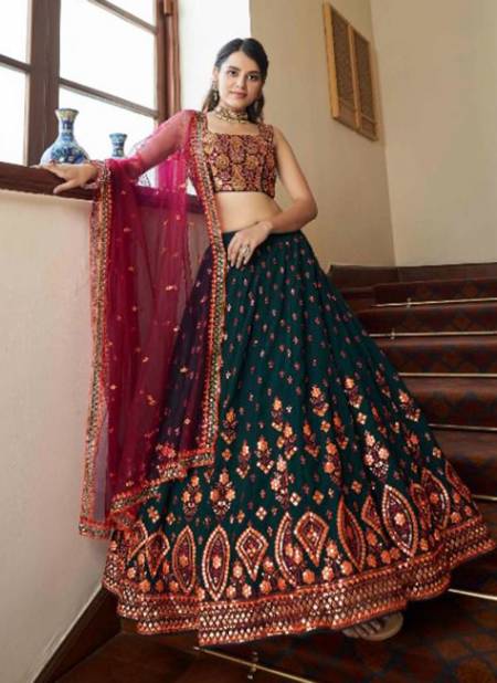 Green Bridal Gota Patti with Thread Sequince Embroidered Semi Stitched Lehenga Choli Collection 1944